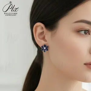 Pendientes de pera de seis pétalos 4,3-6.3CT rubí zafiro <span class=keywords><strong>Colombia</strong></span> Padparadscha S925 pendiente hipoalergénico para mujeres niñas regalo romántico - Product Image 5