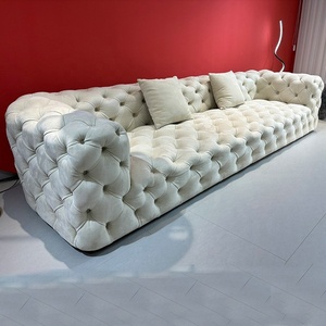 Sofá Chesterfield tapizado Sofá <span class=keywords><strong>de</strong></span> tela <span class=keywords><strong>de</strong></span> terciopelo blanco - Product Image 2