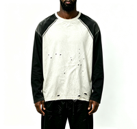 Fabricant de vêtements chinois, t-shirt à manches longues surdimensionné, léger, avec logo imprimé personnalisé, effet usé