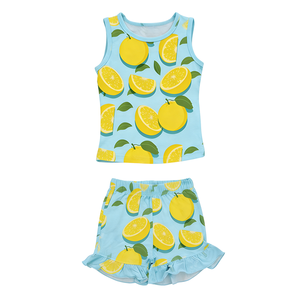 Set Pigiama per Bambine in Bambù Organico, Maglietta Senza Maniche e Pantaloncini Traspiranti, Abbigliamento da Notte per Bambine - Product Image 1