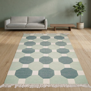 Tapis en laine géométrique moderne scandinave, rectangulaire, tissé à la main, lavable, avec envers antidérapant en caoutchouc, à poils ras, pour salon - Product Image 6