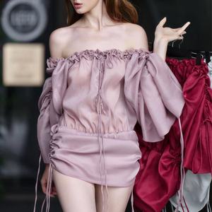 เดรสสั้นผู้หญิงคุณภาพสูงแบบสั่งทำพิเศษ แต่งระบาย ไหล่เฉียง แขนยาว ผ้าเนื้อนุ่ม ยืดหยุ่น แฟชั่นทันสมัย สวยสง่า - Product Image 2