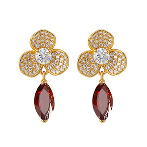 Pendientes de Plata 925 con Baño de Oro, Diseño de Trébol, con Piedra Natural de Corte Marquesa de 5*10mm, Hipoalergénicos, Elegantes, Estilo Vintage - Product Image 1