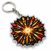 Porte-clés en acrylique personnalisé motif étoile géométrique, design rouge, orange, jaune, forme irrégulière, cadeau de festival, vente en gros