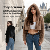 Veste Courte à Capuche en Fausse Fourrure pour Femme, Manteau Court Chaud et Doux pour l'Hiver, Fournisseur en Gros OEM ODM Tendance