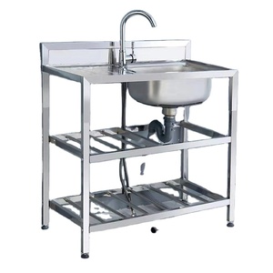 Évier <span class=keywords><strong>de</strong></span> <span class=keywords><strong>cuisine</strong></span> commercial en acier inoxydable à cuve unique avec égouttoir, <span class=keywords><strong>plan</strong></span> <span class=keywords><strong>de</strong></span> <span class=keywords><strong>travail</strong></span> intégré et étagère <span class=keywords><strong>de</strong></span> rangement, lavabos - Product Image 2
