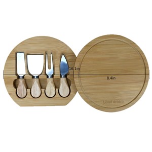 <b>Bamboo</b> Cheese And Fruit Tray With <b>Cutlery</b> <b>Set</b> For Picnic Outdoor Use - Product Image 5