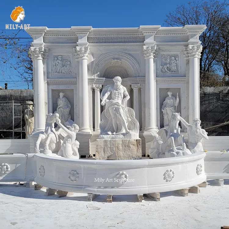 European Style Outdoor Garden Stone Marble Water Fountain With Poseidon Statue