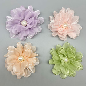 Organza Flower Fabric Hair Accessory 3D Camellia Pearl Center Wedding <b>Decor</b> For Clothing <b>Shoes</b> Bags - Product Image 4