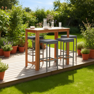 Conjunto de Barra de Jardín de Madera de Acacia Sólida Gris con Fundas Extraíbles, Muebles de Exterior para 4 Personas, Estilo Rústico - Product Image 2