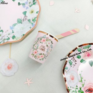 Articles de fête pour bébé fille DAMAI, vaisselle jetable rose et blanche à fleurs pour anniversaire, décoration de table, serviettes en papier, gobelets, assiettes - Product Image 6