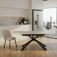 Usine chinoise vend des tables de salle à manger extensibles et réglables en verre trempé avec plateau en céramique et pieds en métal, style moderne et luxueux, pour hôtels.