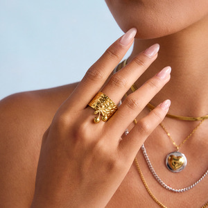 Fashion <b>Rings</b> Cherry Pendant Hammered <b>Open</b> Cuff Gold Tone Unisex Jewelry Gift - Product Image 2