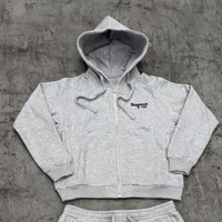 Ensemble de survêtement 2 pièces patchwork color block personnalisé, style streetwear hip-hop automne, avec sweat à capuche court zippé et pantalon de jogging
