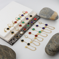 Pulseras de Joyería de Moda para Mujer, Ajustables, con Diseño de Trébol de Cinco Hojas, en Acero Inoxidable Chapado en Oro de 18K, Resistentes al Deslustre y al Agua