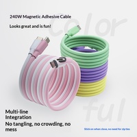 Câble de données magnétique adhésif en silicone en cuivre pur avec connecteurs Type-C pour iPhone 17 Android, charge rapide PD 240W