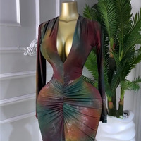 Robe longue moulante tie-dye à manches longues et col en V profond pour femme, collection soirée 2026 SU9464