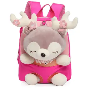 Mochila escolar de felpa con dibujos animados para niños y niñas, nueva mochila de ciervo para guardería, venta al por mayor