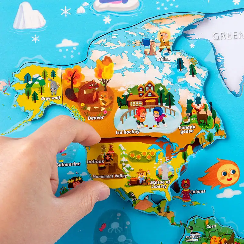 Apprendimento precoce mappa del mondo magnetica in legno Jigsaw Puzzle Game legno Montessori precoce sussidi didattici educativi giocattoli per bambini