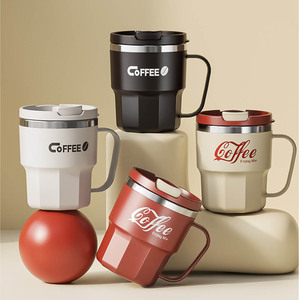 2025 gran oferta promoción BPA libre doble pared de acero inoxidable vaso de viaje taza de café PP exterior con asa 400ML - Product Image 4