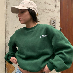 Hauts d'hiver chauds pour femmes, décontractés, pour adolescentes, vert, vintage, élégant, avec lettres brodées, sweat-shirt surdimensionné - Product Image 2