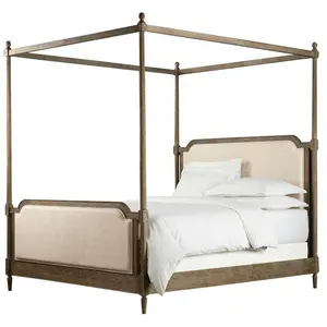 Mobiliário do quarto antigo francês, estilo queen king cama quadro de madeira sólida quatro cartazes cama
