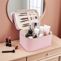 Nouvelle trousse de maquillage portable pour femmes, imperméable, double couche, fermeture éclair en PU, grande capacité, pliable