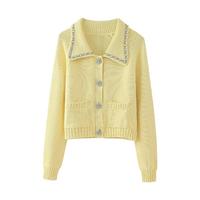 Cardigan doux en tricot pour femme, col boutonné, avec poches, idéal pour l'automne et l'hiver