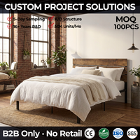 Cadre de lit en métal rustique industriel pour lit queen-size avec grande tête de lit en bois pour chambre principale