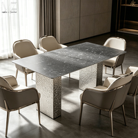 Tables de salle à manger en pierre frittée rectangulaire Juego De Mesa De Comedor Table de salle à manger moderne de luxe en acier inoxydable argenté brillant