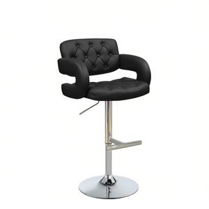 Tabouret de bar réglable noir et chromé avec siège capitonné et accoudoirs, design moderne et contemporain pour utilisation à domicile ou au bar - Product Image 1