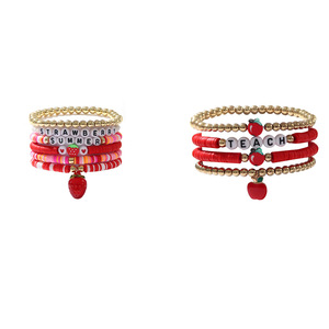 Ensemble de bracelets perlés en pâte polymère fraise et pomme, cadeau pour femme, bijoux pour la fête des enseignants, rentrée scolaire - Product Image 1