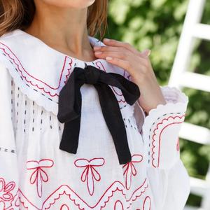 Vestido de Lino y Algodón Personalizable a la Moda, Cuello Camisero, Casual, Holgado, Manga Larga, Midi, para Mujer - Product Image 3