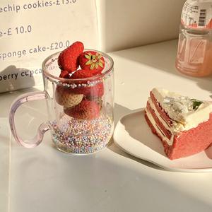 Mignon rose étincelant étoile paillettes <span class=keywords><strong>Double</strong></span>-couche isolé verre tasse bulle conception poignée élégant chaud/froid verres à <span class=keywords><strong>lait</strong></span> à la mode - Product Image 6