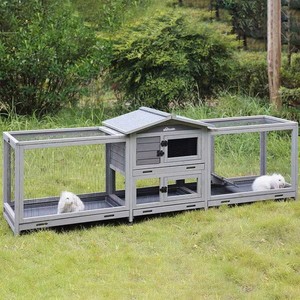 Doppia casa coniglio Hutch ruote in metallo al coperto all'aperto gabbia di cavia con più profondo senza perdite vassoi modello animale Pet House - Product Image 6