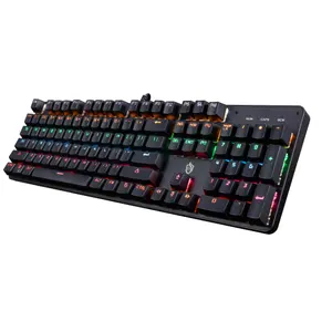 BAJEA-Teclado mecánico HJK901 RGB, USB, 104 teclas, interruptores azules portátiles para ordenador Gamer