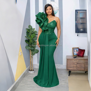 Abito da sera a sirena da <span class=keywords><strong>donna</strong></span> elegante, nuovo stile personalizzato, con scollo all'americana a V e ricami, lunghezza al pavimento - Product Image 1