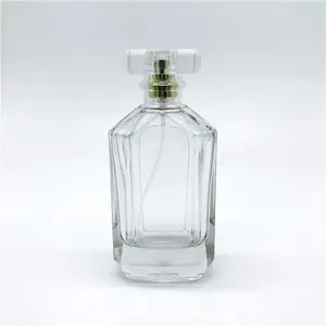 Big capacity rectangle clear Hexagon 90 ml/100 ml empty perfume bottle glass with customized cap