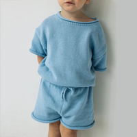 Enfant en bas âge bébé garçons filles col rond gros pull à manches courtes & Shorts 100% coton enfants tricots 2 pièces ensemble
