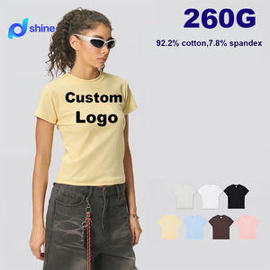 T-shirt Y2K à manches courtes en tissu épais 260G, coupe ajustée, style Spice Girl, extensible, pour porter en sous-vêtement ou en superposition - Product Image 1
