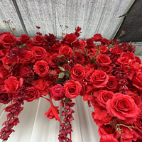 Arche Carrée Métallique de 2,4 m, Artificielle, Blanche et Rouge, Décoration de Fête pour Mariage et Événement