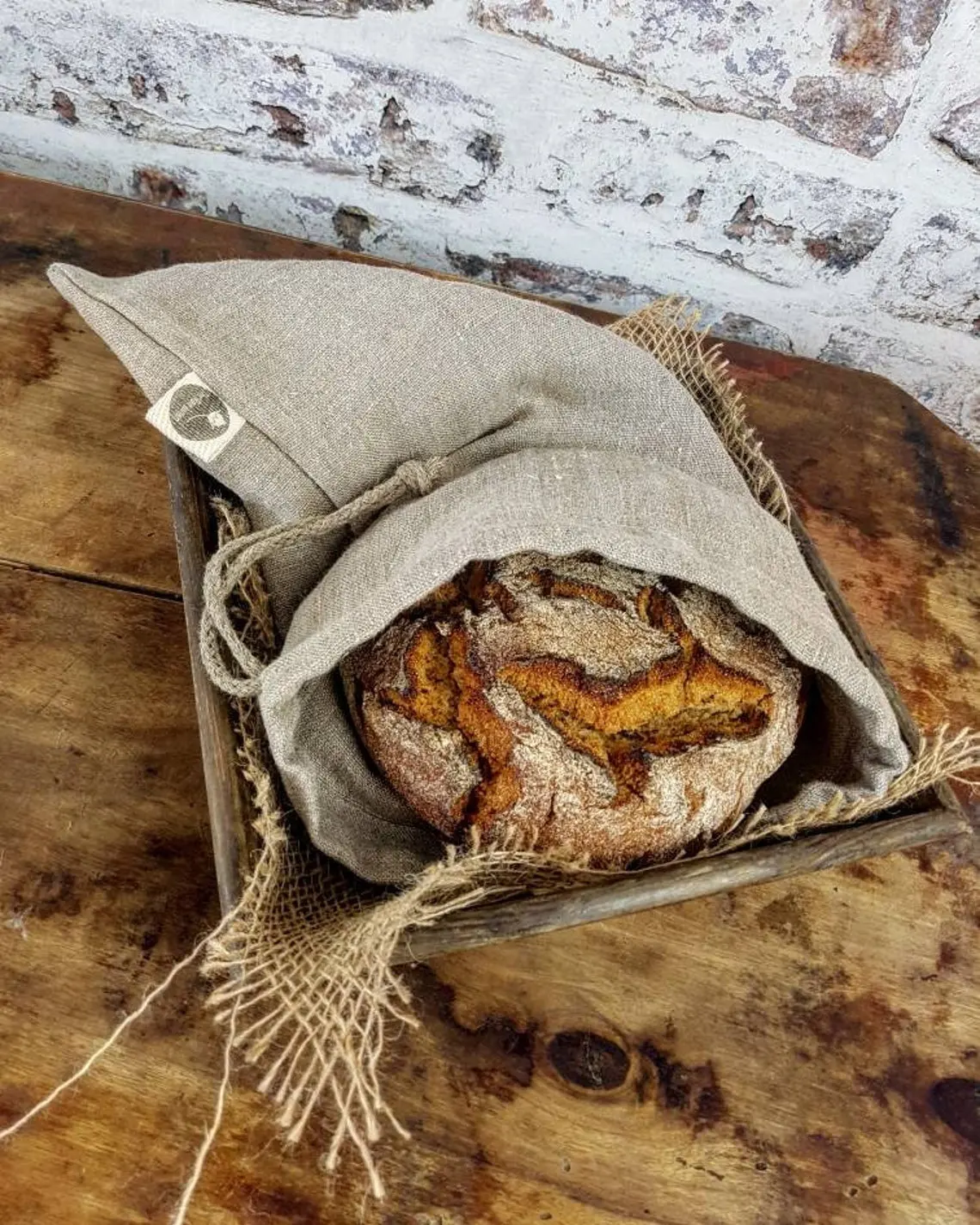Ham keten organik gıda depolama doğal saf keten ekmek çantası keten ekmek ekmek çanta ile el yapımı keten kablosu