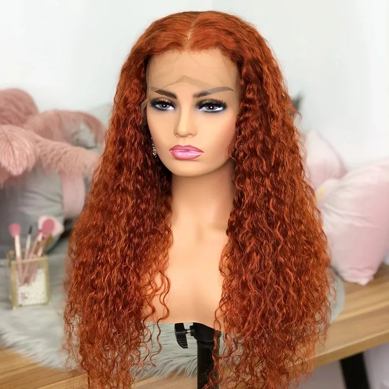 Wholesale Beauty Supply Ginger Color Lace Wig Pink Hd Frontal Wig For Black Women 180 Density Red Frontal Wig With French Curls
