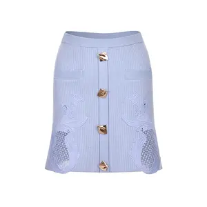 Knitwear manufacturers custom summer high waist mini jacquard rib elegant casual skirts for women stylish knitted women's skirts