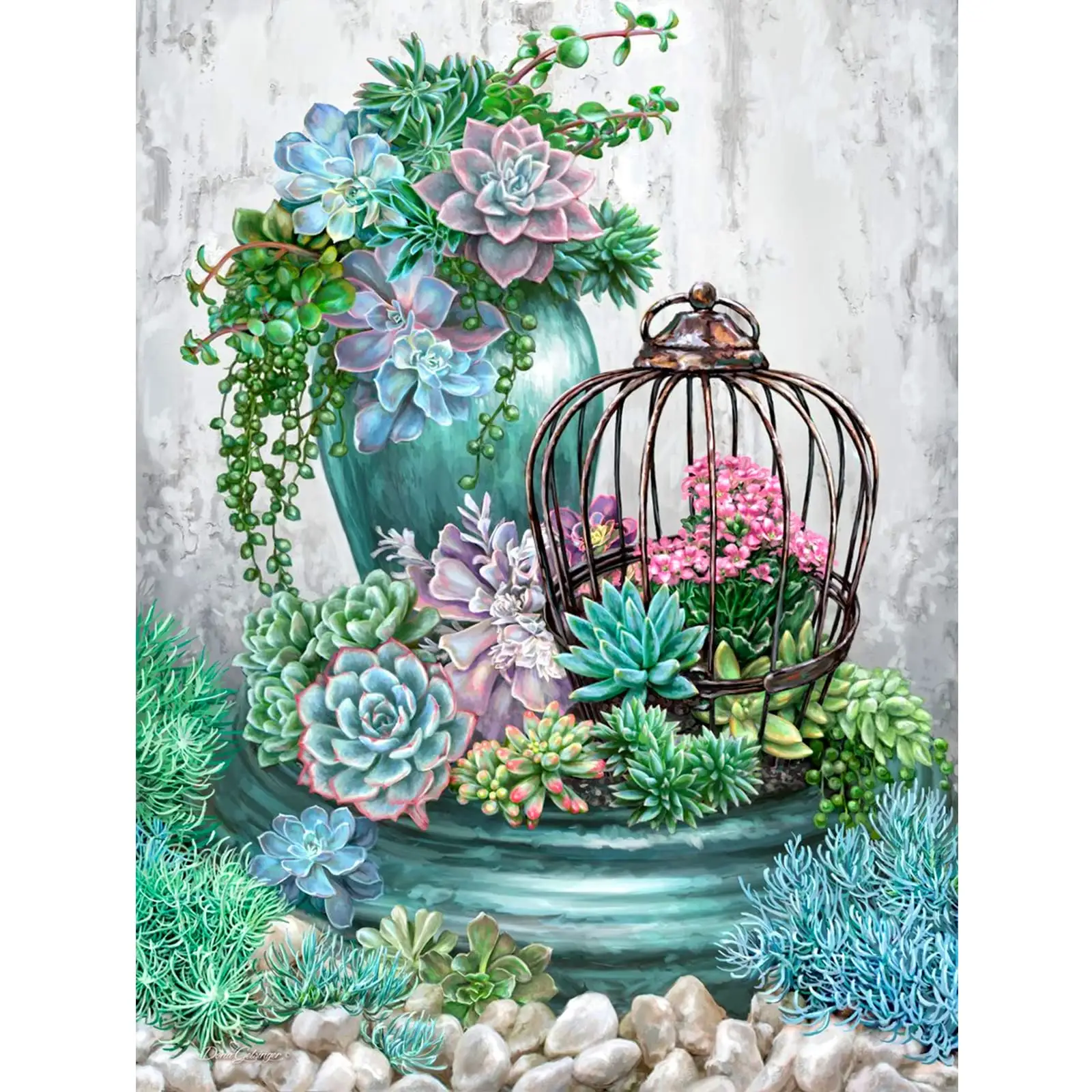 DIY 5D Round Diamond Painting Garden Succulent Flower Diamond Art Kit, idéal pour la peinture des enfants et les loisirs à la maison et la décoration murale