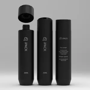 All Black Frosted Soft Touch 250ml Body Lotion Leak Proof Plastic Shower Gel Shampoo Soap Squeeze Bottles