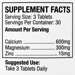Suplemento de Calcio, Magnesio y Zinc OEM ODM, 600 mg, 300 mg, 15 mg, Complejo Mineral, Suplemento Dietético, 90 Tabletas - Product Image 2