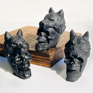 Gran oferta, alta calidad, obsidiana negra Natural, Lobo, artesanías talladas a mano, <span class=keywords><strong>Calaveras</strong></span>, tallas para decoración del hogar y regalos - Product Image 5