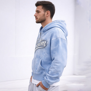 Sudadera con capucha y cremallera XINGE personalizada con logo de diamantes de imitación para hombre, 500 g/m² de algodón, con hombros caídos y pedrería, sudaderas para hombre - Product Image 3