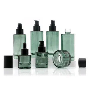 Hign end 15 30 50 100 120 ml set di imballaggi per la cura della pelle con fondo spesso vuoto personalizzato flacone per pompa cosmetica in vetro e barattolo per crema